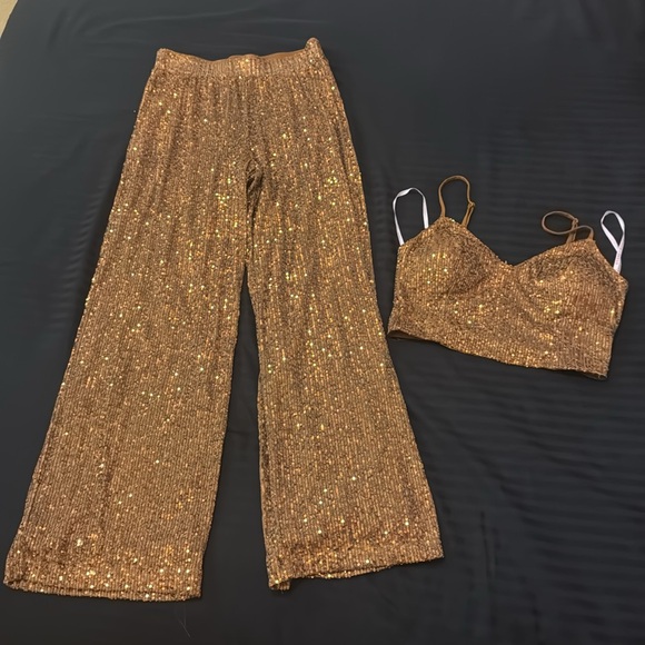 NWT Guess Wideleg Sequin Pallazzo Pants and Matching Camisole - Picture 4 of 10